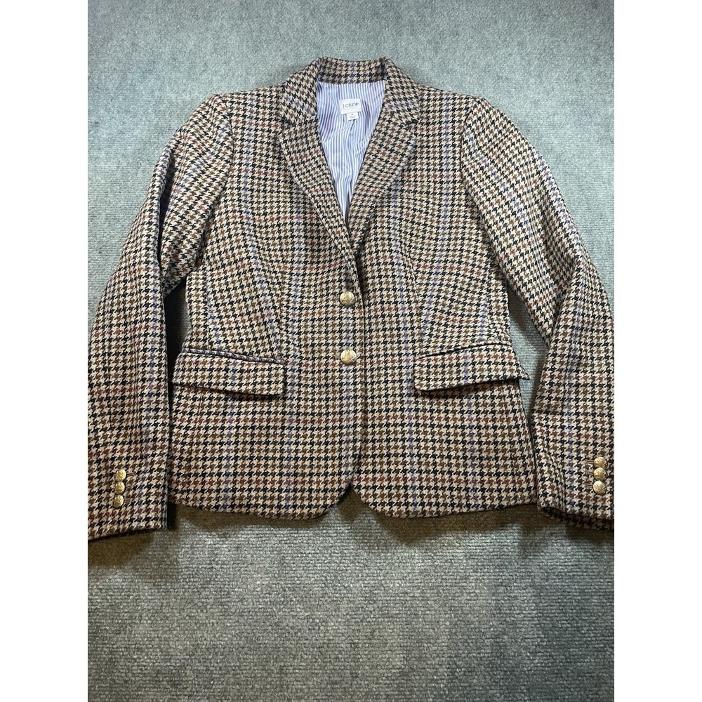 2020 J Crew Blazer Jacket Tweed Wool Schoolboy Houndstooth Gold Button Womens 4